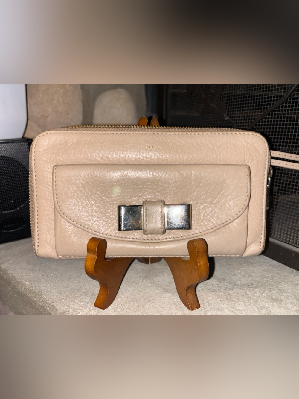 Leather Crossbody Wallet Bag in Beige